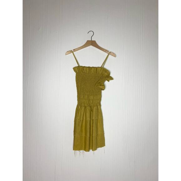 SIR. THE LABEL Mariele One Sleeve Smocked Bust Mustard Linen Mini Dress US SMALL - Picture 10 of 16